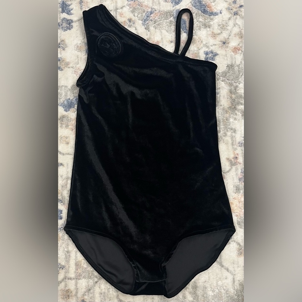 Zara Girls Black One-Shoulder Velvet Bodysuit size 9 NWT
